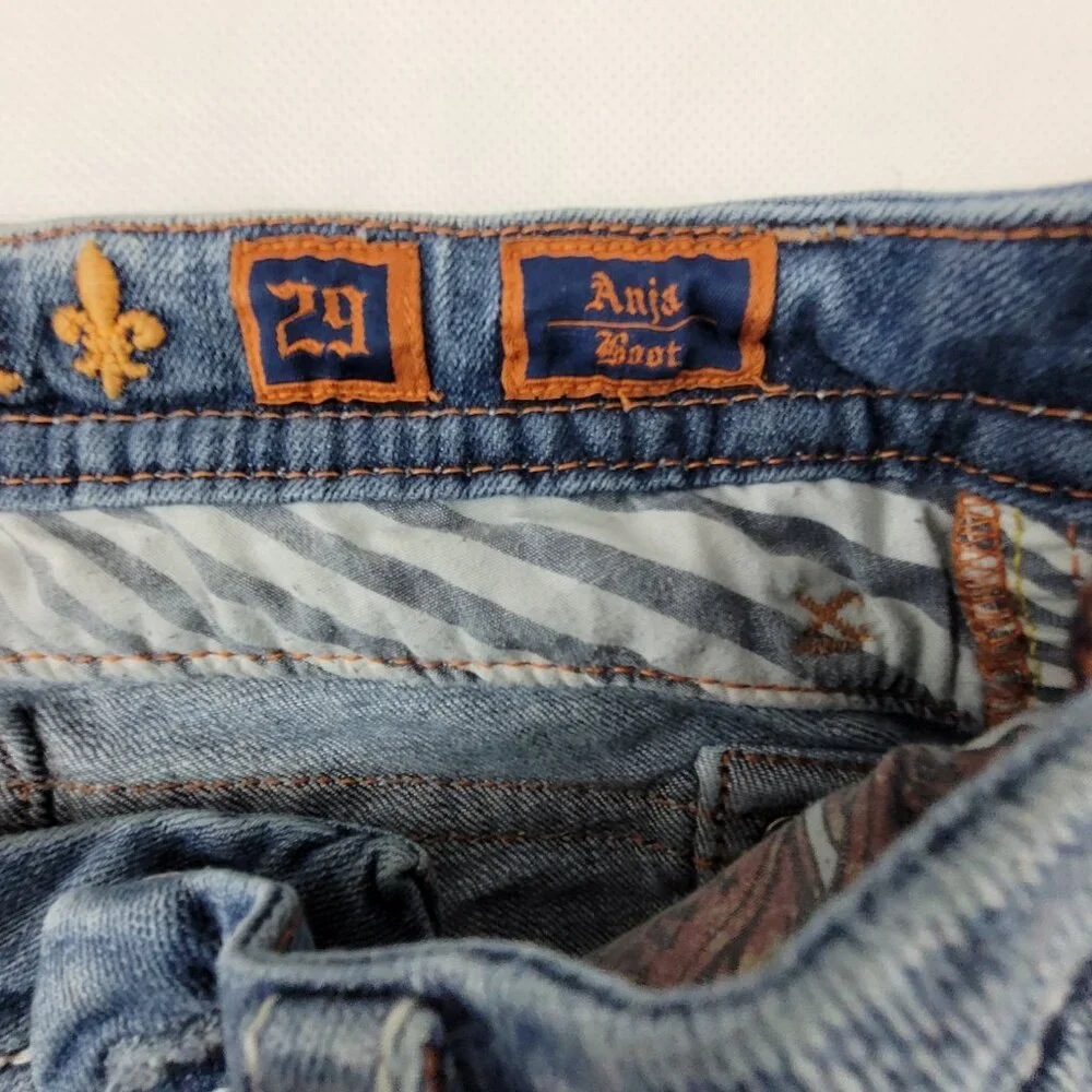 Rock Revival Jeans Women's 29 Blue Anja Boot 30x34.25" Stretch Worn Hems - Picture 5 of 16